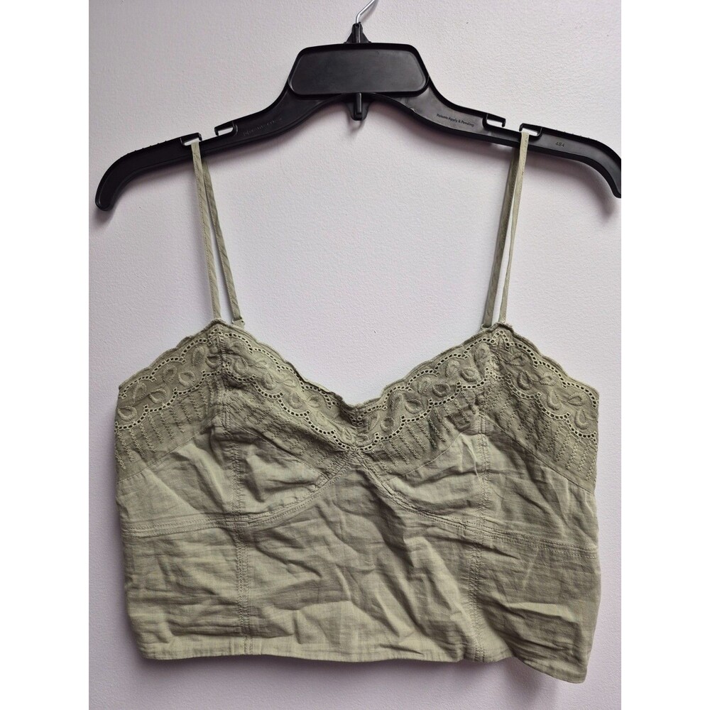 American Eagle Crop Top Green Cotton Size M Sleeveless Eyelet Spaghetti Strap